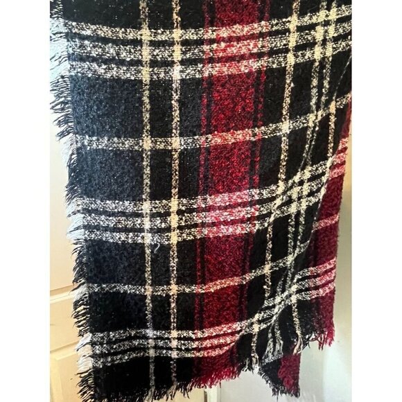 Knit Sweater Poncho OS Black Oversize Shawl Wrap Blanket Tassels Boho 80s Preppy - Picture 6 of 9